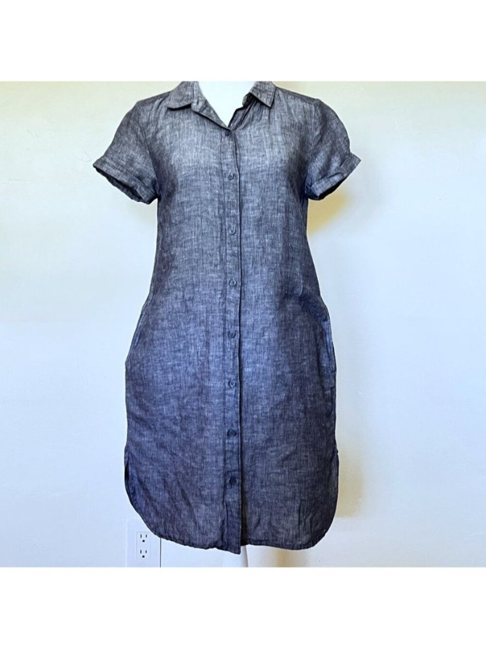 Banana Republic Linen Womens Sz 0 Shirt Dress Chambray Coastal Preppy Old Money - Picture 2 of 12